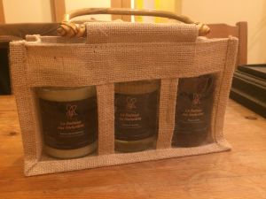  - Coffret cadeau 3 pots de 500g (printemps, acacia, été) en toile de jute. - Shopping Migennois